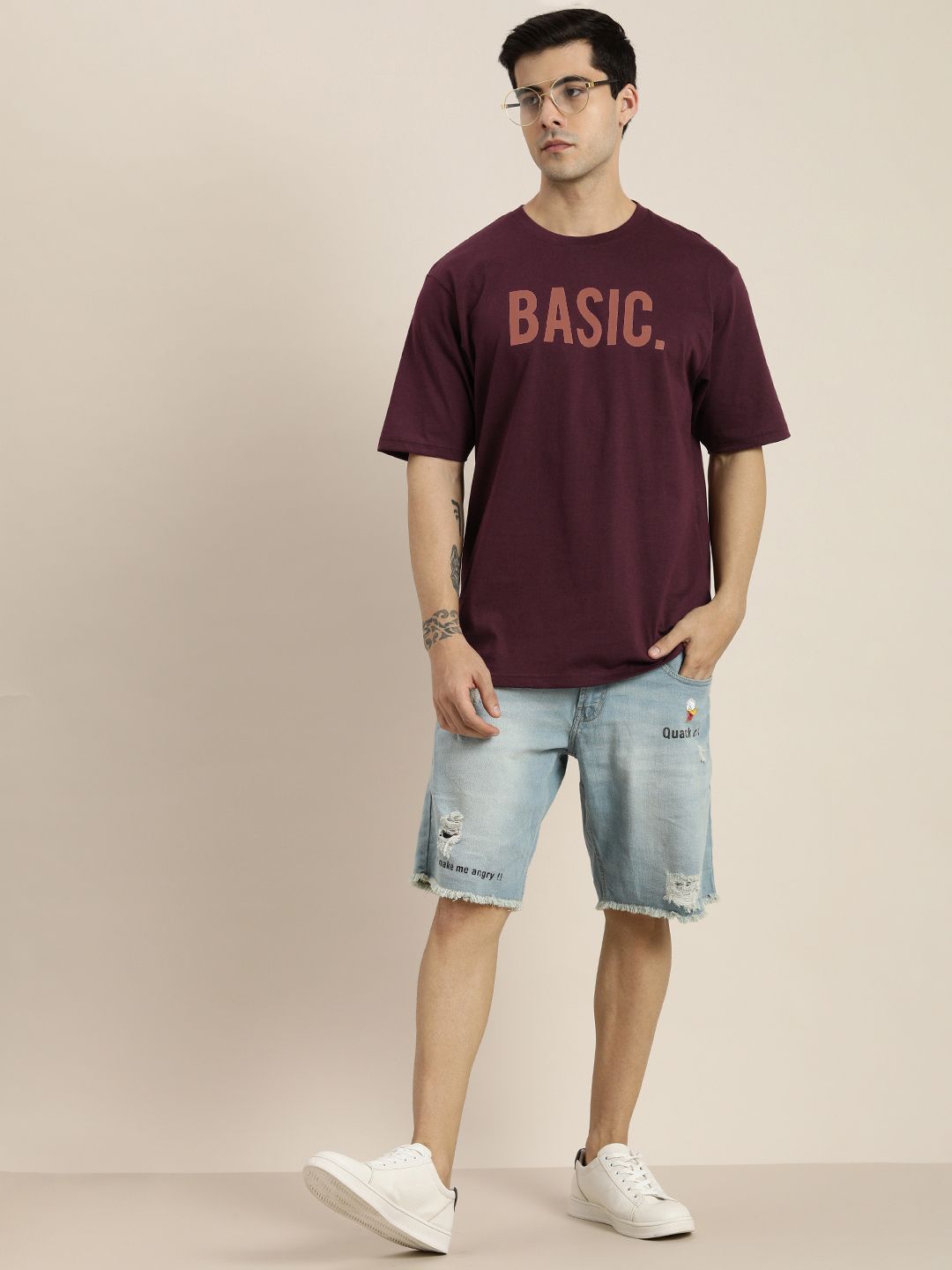 DILLINGER Men Maroon Typography Printed Pure Cotton Loose Oversized T-shirt