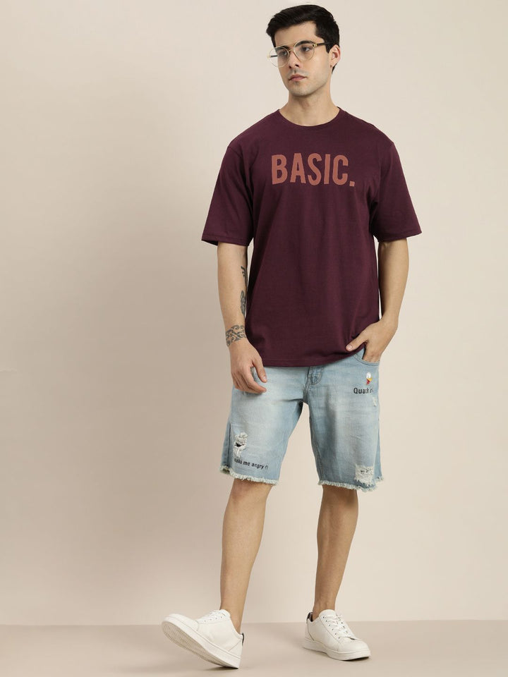 DILLINGER Men Maroon Typography Printed Pure Cotton Loose Oversized T-shirt