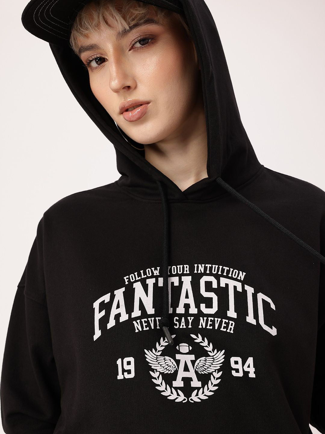 DressBerry Varsity Cool Printed Hooded T-shirt Dress