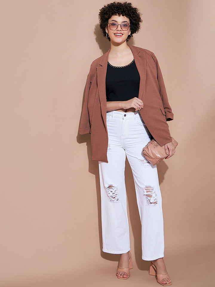 SASSAFRAS BASICS Women Straight Fit High-Rise Mildly Distressed Jeans