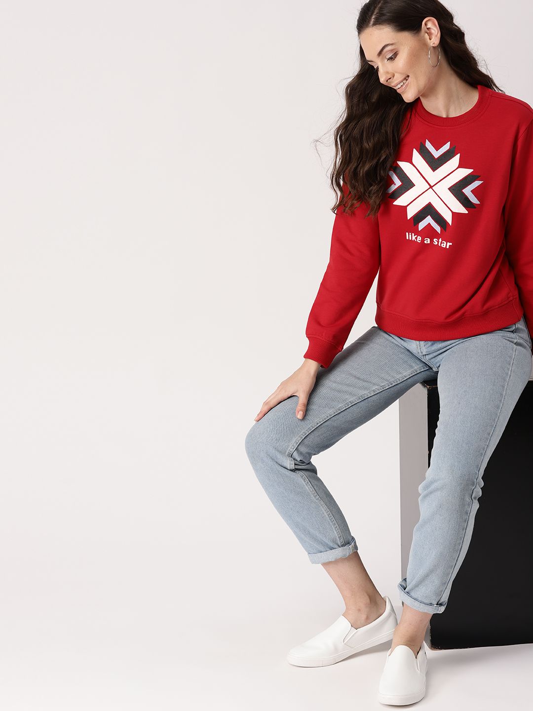 DressBerry Women Red Printed Sweatshirt