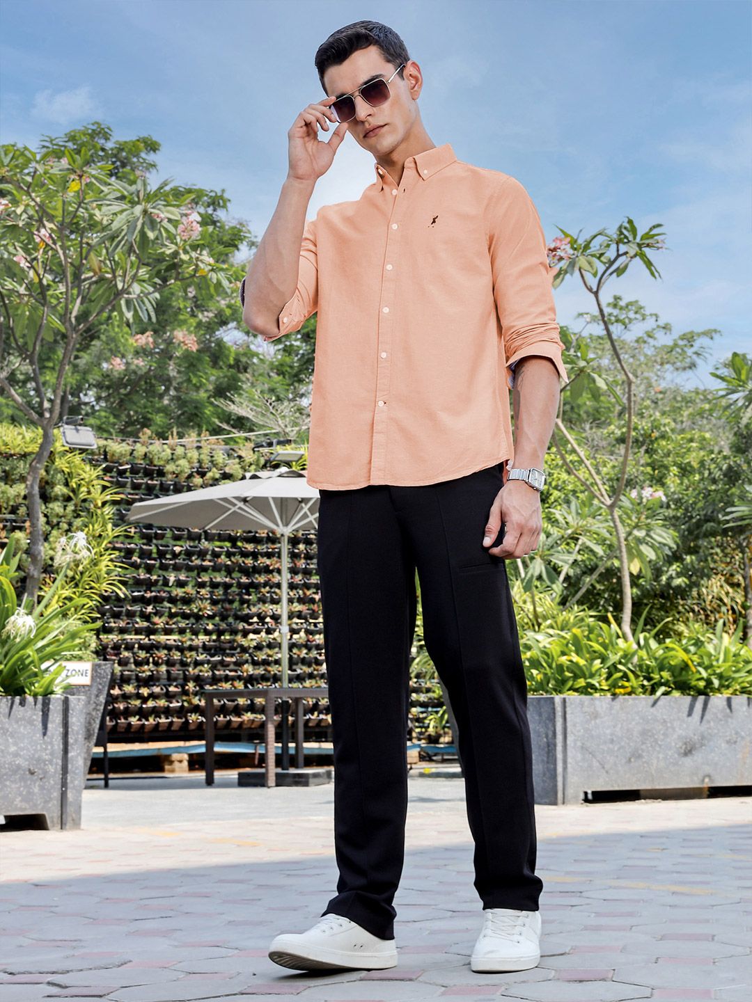 Thomas Scott Men Premium Regular Fit Button-Down Collar Solid Cotton Casual Shirt