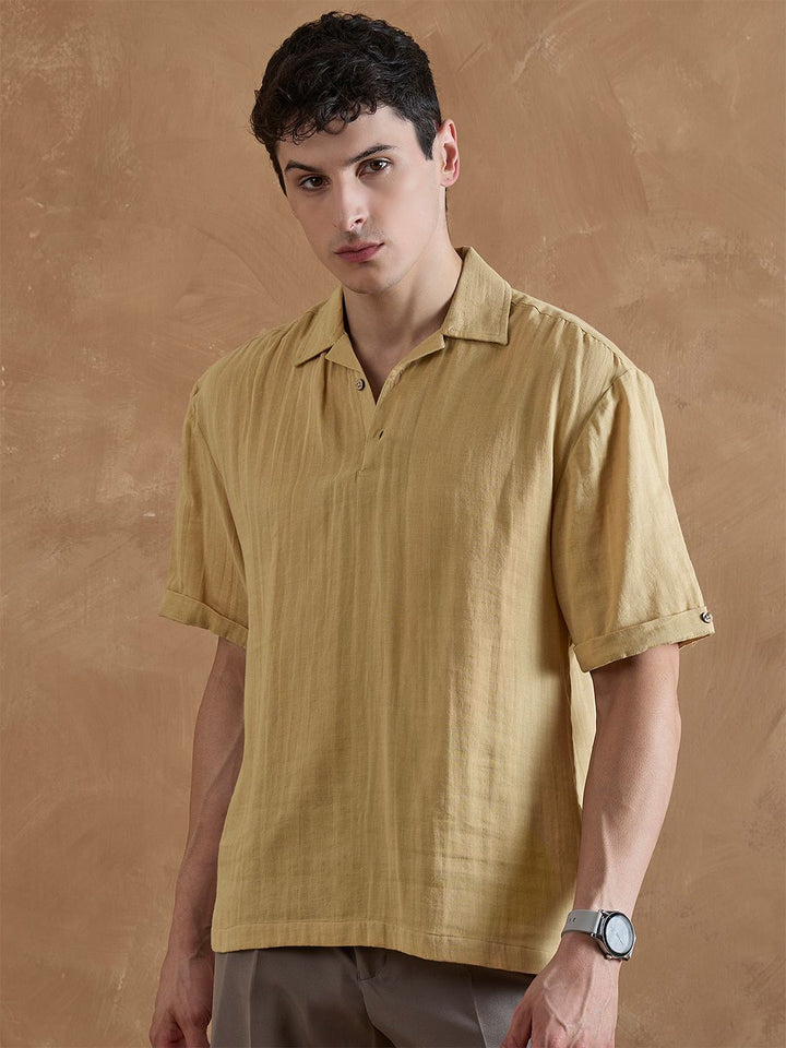 DENNISON Men Oversized Fit Solid Cuban Collar Casual Shirt