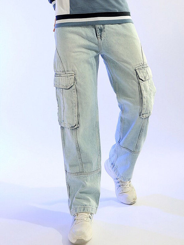 The Indian Garage Co Men Relaxed Fit Clean Look Heavy Fade Pure Cotton Jeans