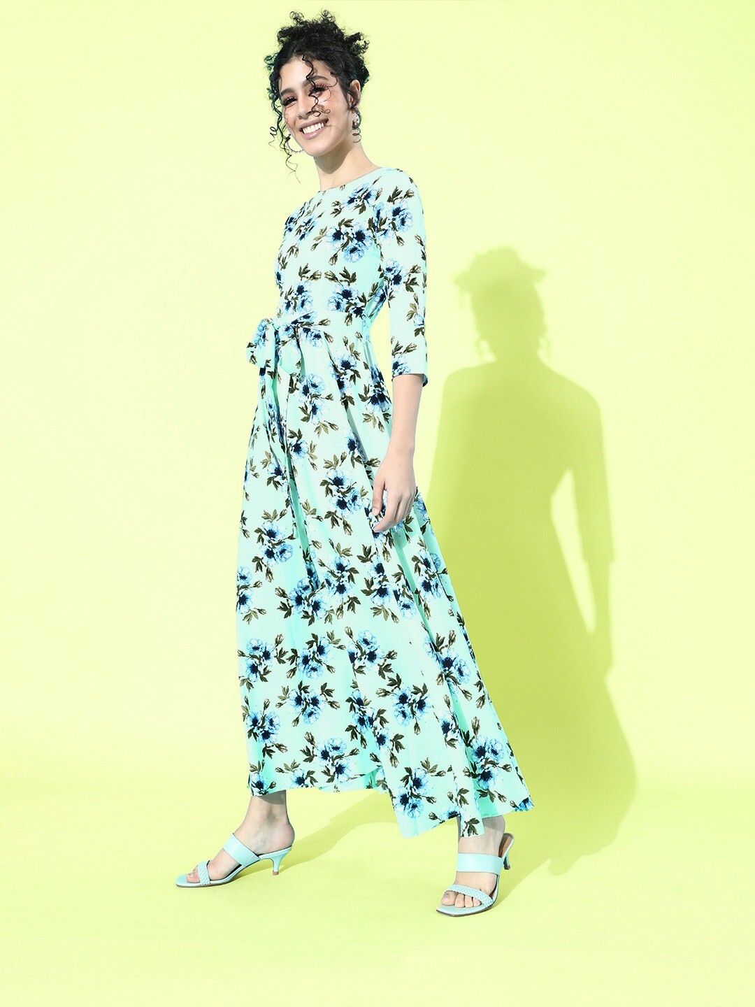 Berrylush Green Floral Crepe Maxi Dress