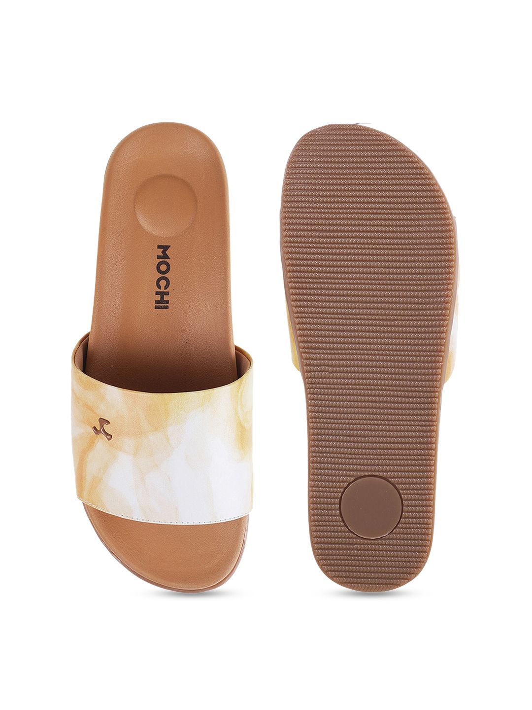 Mochi Women Tan Brown Printed Open Toe Flats