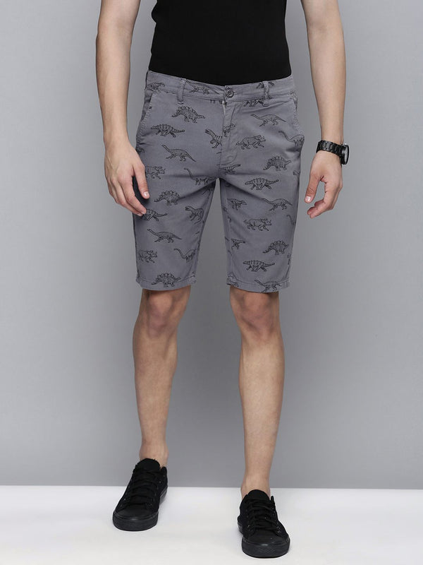 The Indian Garage Co Men Grey Animal Printed Slim Fit Regular Shorts