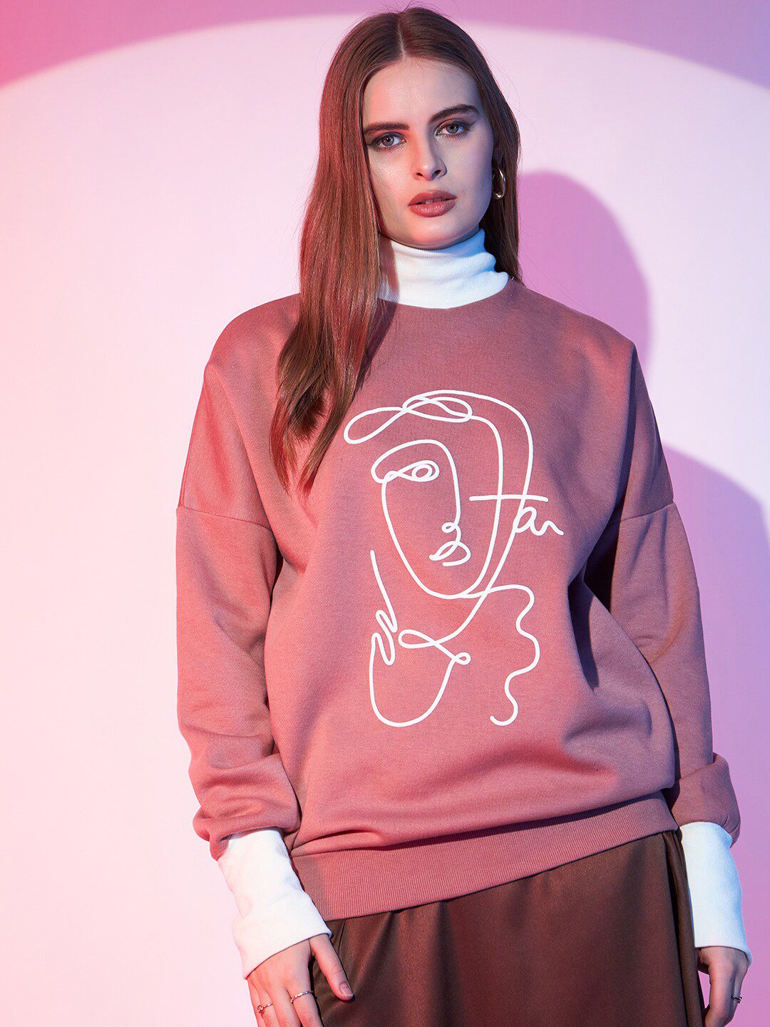 STREET 9 Graphic Printed Turtle Neck Pullover Sweatshirt
