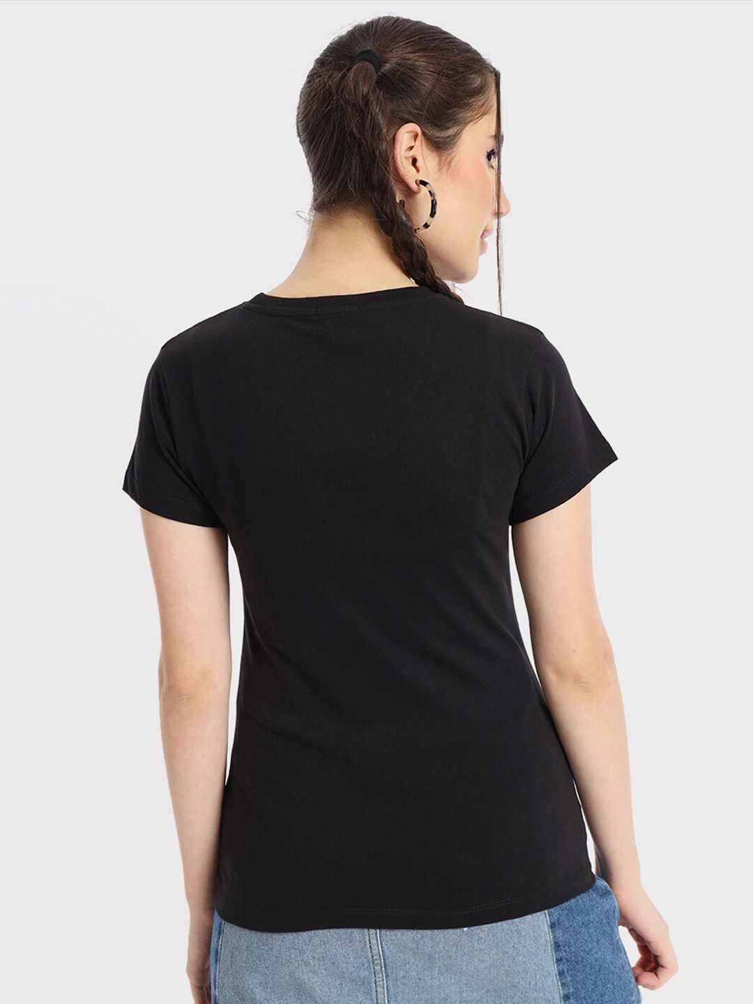 Bewakoof Black Graphic Printed Round Short Sleeves Neck Pure Cotton T-shirt