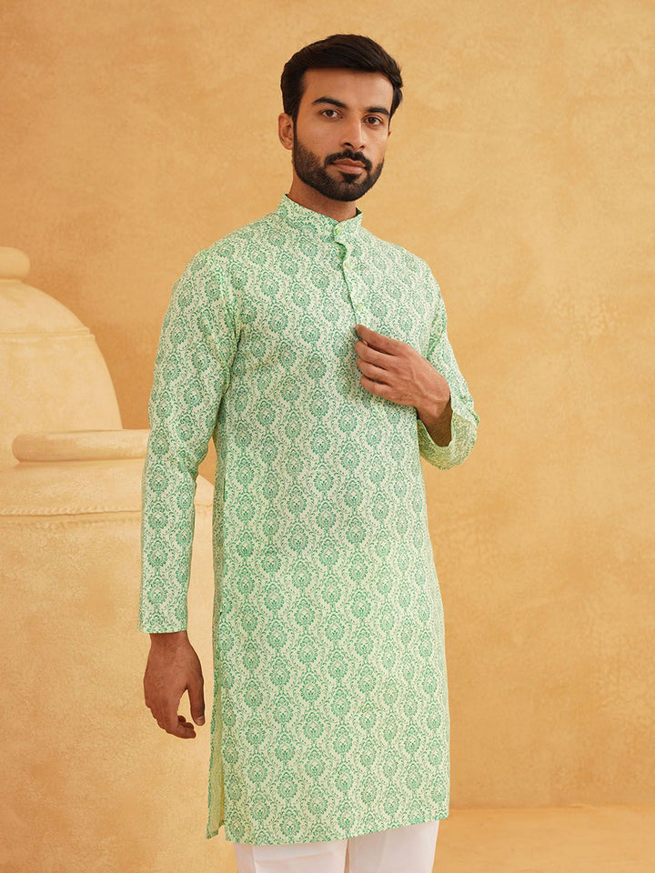 SOJANYA Men Cotton Linen Ethnic Motifs Printed Straight Kurta
