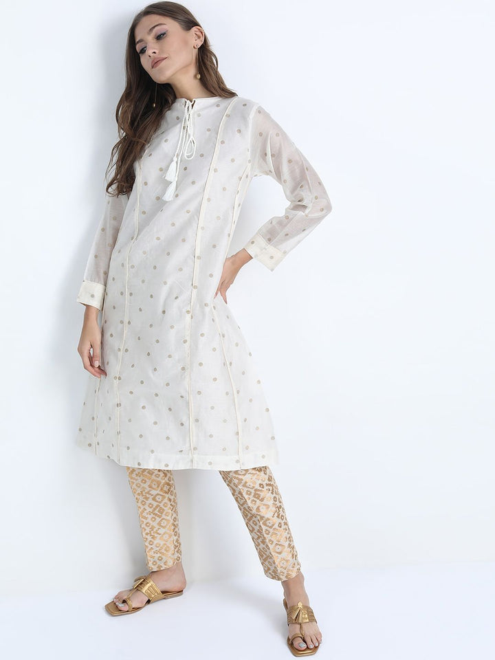 Vishudh Women Cream-Coloured Printed A-Line Kurta