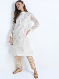 Vishudh Women Cream-Coloured Printed A-Line Kurta