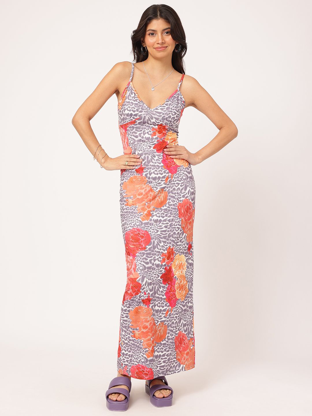 DressBerry Flirty & Fierce Printed Back Slit Maxi Dress