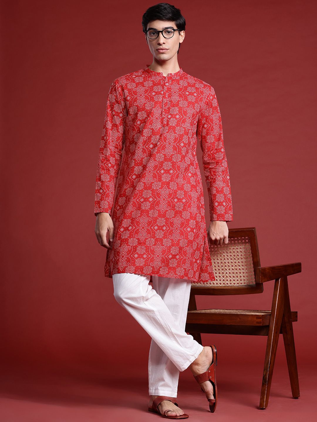 Anouk Bandhani Printed Regular Pure Cotton Kurta with Trousers