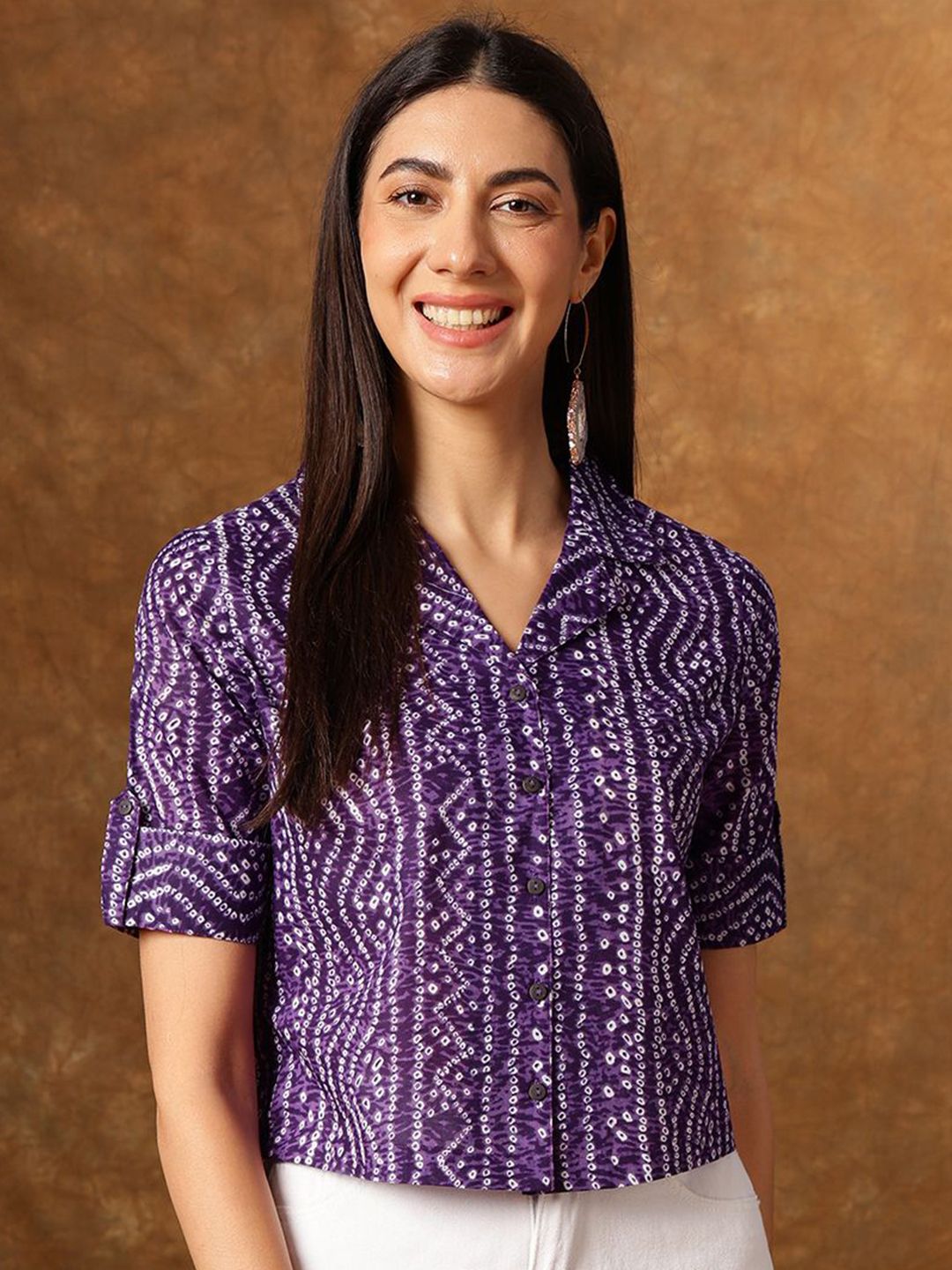 Anouk Women Geometric Printed V-Neck Cotton Top
