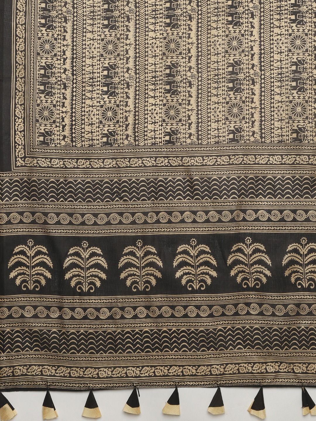 KALINI Black & Beige Silk Blend Printed Khadi Saree