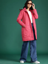 DressBerry Solid Faux Fur Trim Longline Parka Jacket