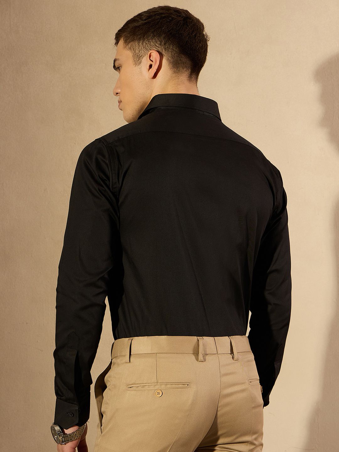 DENNISON Men Black Pure Cotton Smart Formal Shirt
