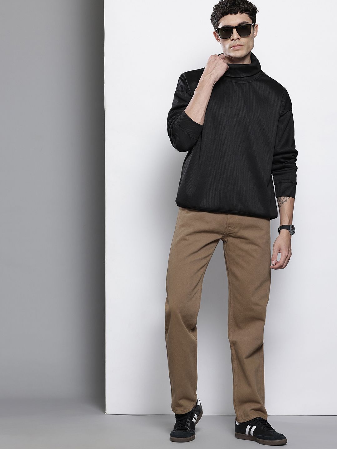 The Indian Garage Co Self Design Turtle Neck Drop-Shoulder Sleeves Sweatshirt