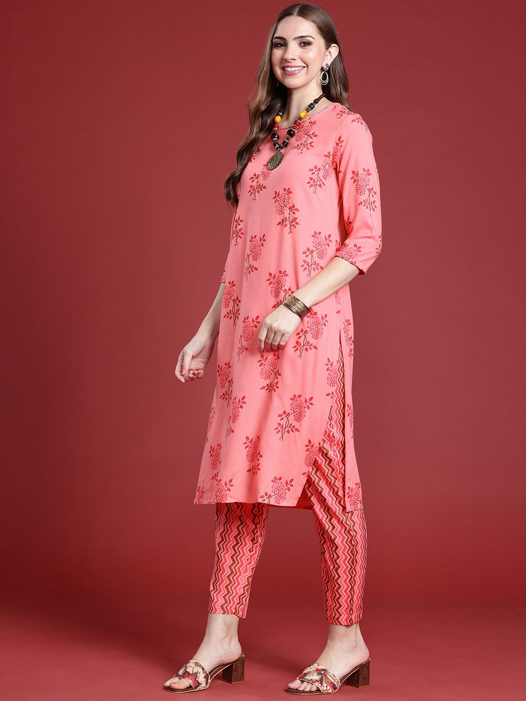 Anouk Women Floral Printed Sequinned Kurta With Trousers & Dupatta