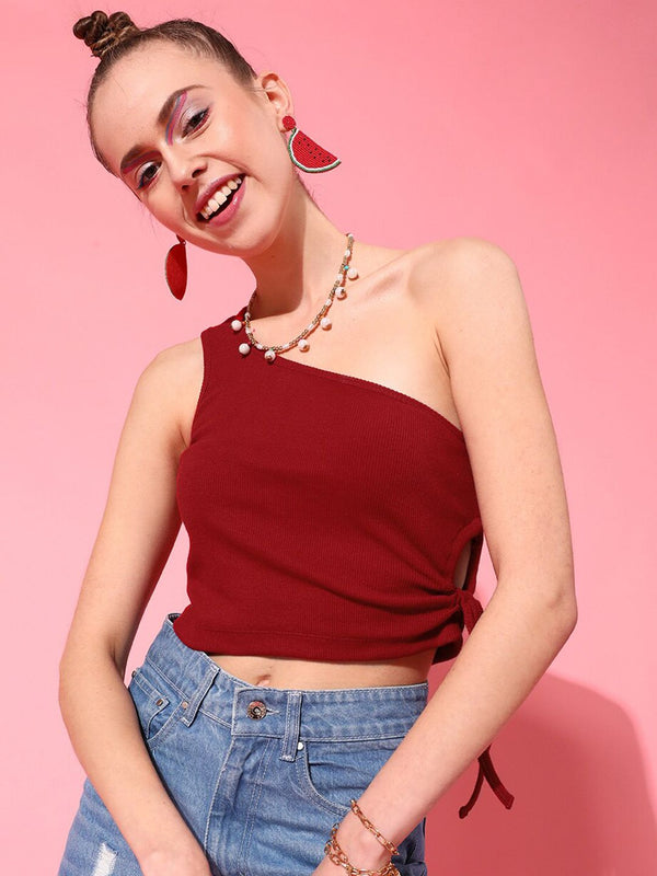 STREET 9 Red One Shoulder Crop Top