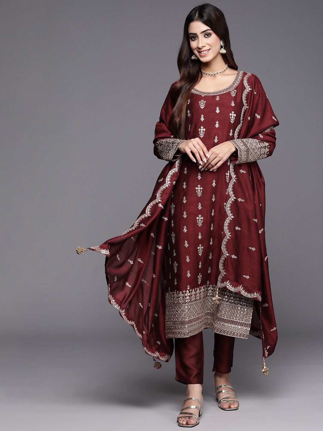 Libas Ethnic Motifs Embroidered Regular Sequinned Kurta with Trousers & Dupatta