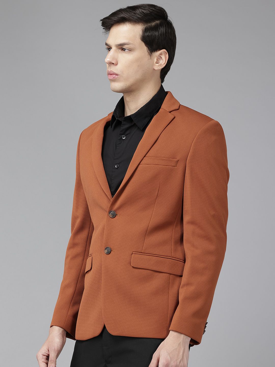 Park Avenue Self Design Super Slim Fit Single-Breasted Formal Blazer