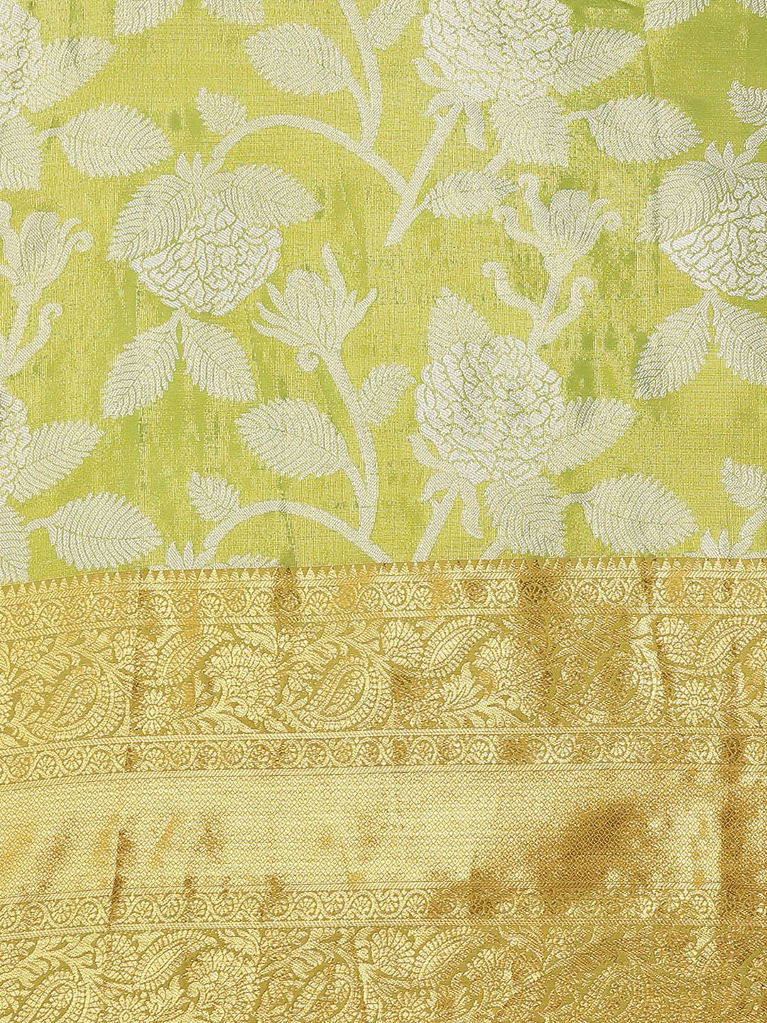 Silk Land Green & Red Floral Zari Ikat Saree