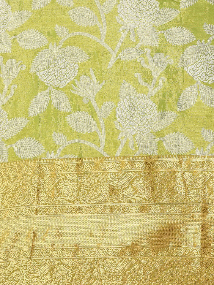 Silk Land Green & Red Floral Zari Ikat Saree