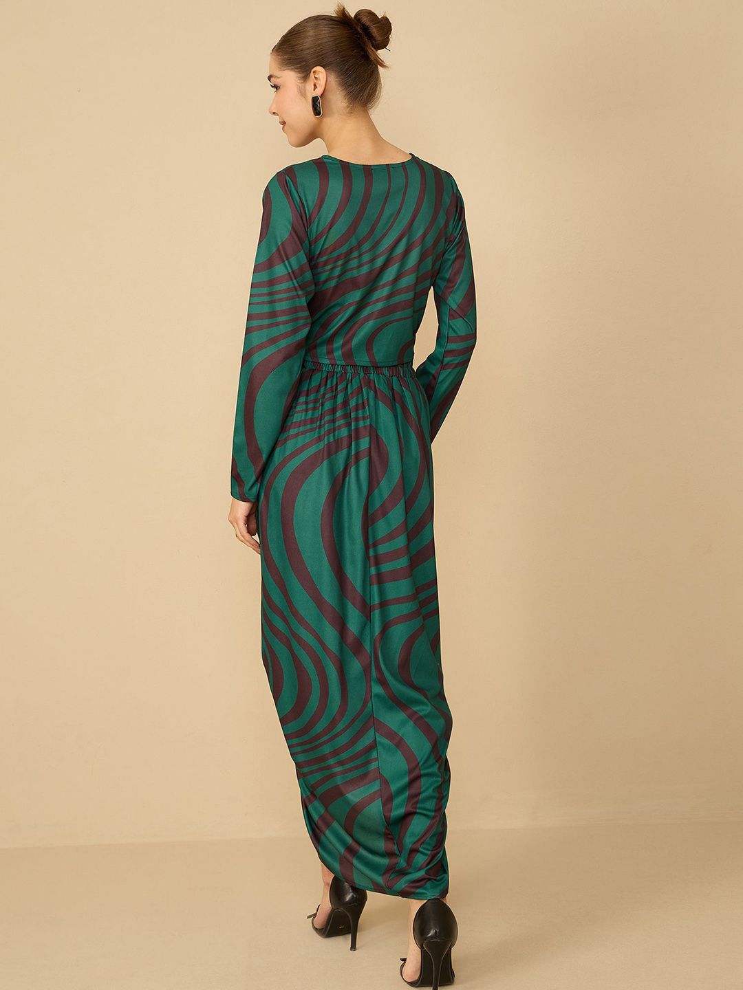 Antheaa Green Printed V-Neck Top With Skirt