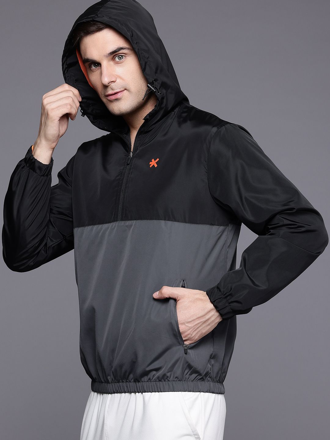 HRX by Hrithik Roshan Colourblocked & Printed Hooded Rapid-Dry Training Jacket