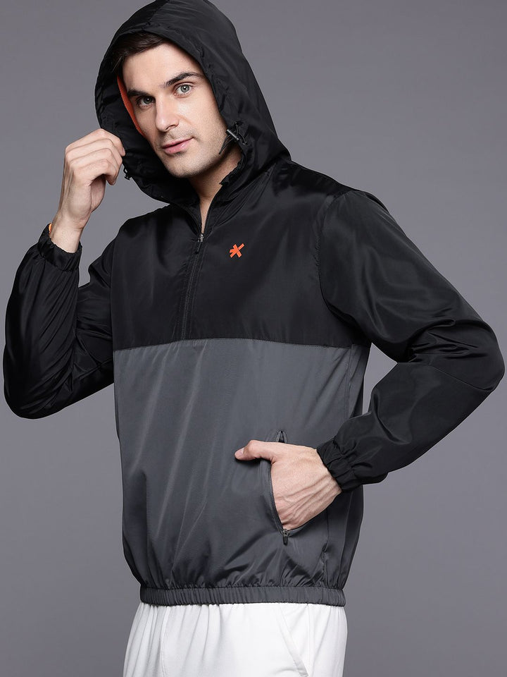 HRX by Hrithik Roshan Colourblocked & Printed Hooded Rapid-Dry Training Jacket