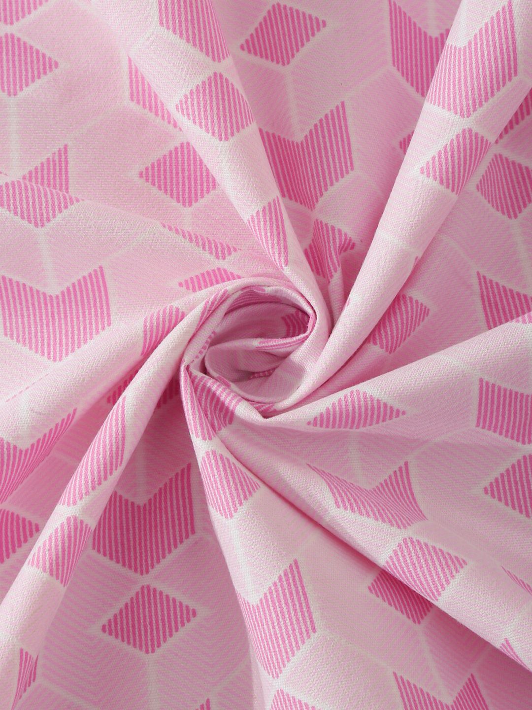 KLOTTHE Pink & White Printed 300 TC Single Bedsheet & 1 Pillow Cover