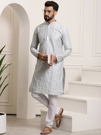 SOJANYA Band Collar Floral Embroidered Thread Work Straight Kurta