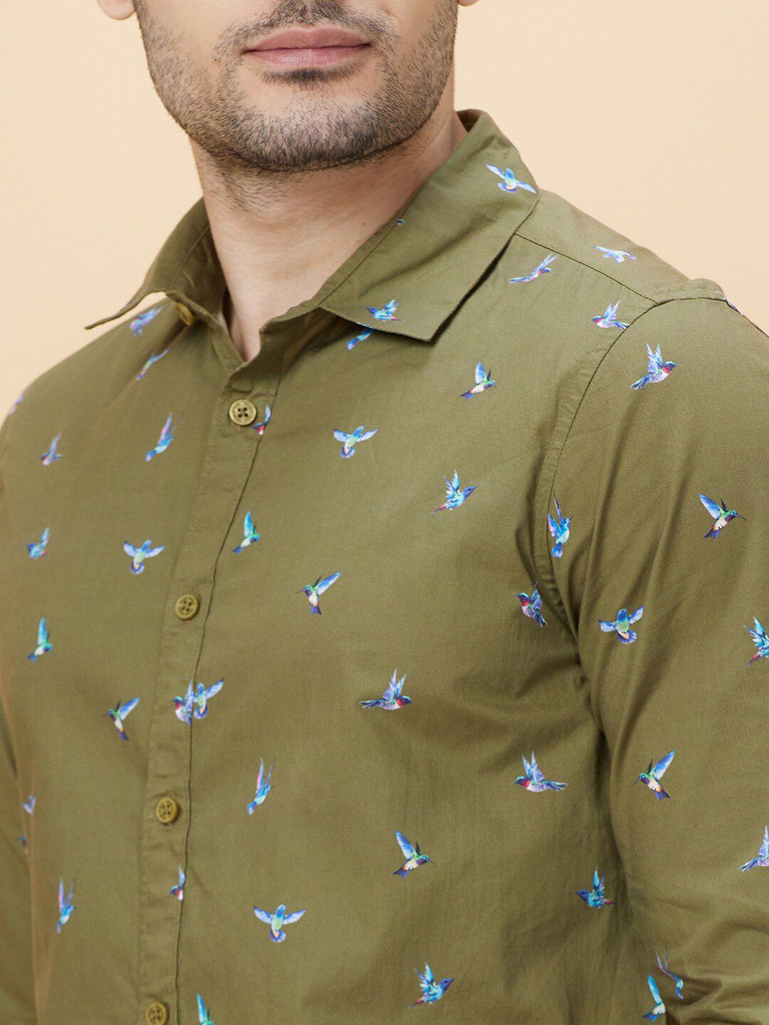 Being Human Slim Fit Conversational Print Spread Collar Long Sleeves Casual Shirt