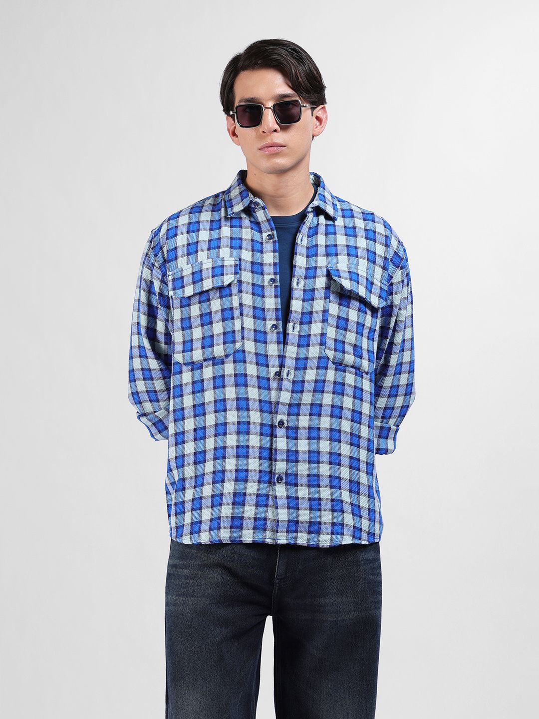 The Indian Garage Co Men Relaxed Fit Checkered Dobby Casual Shirt