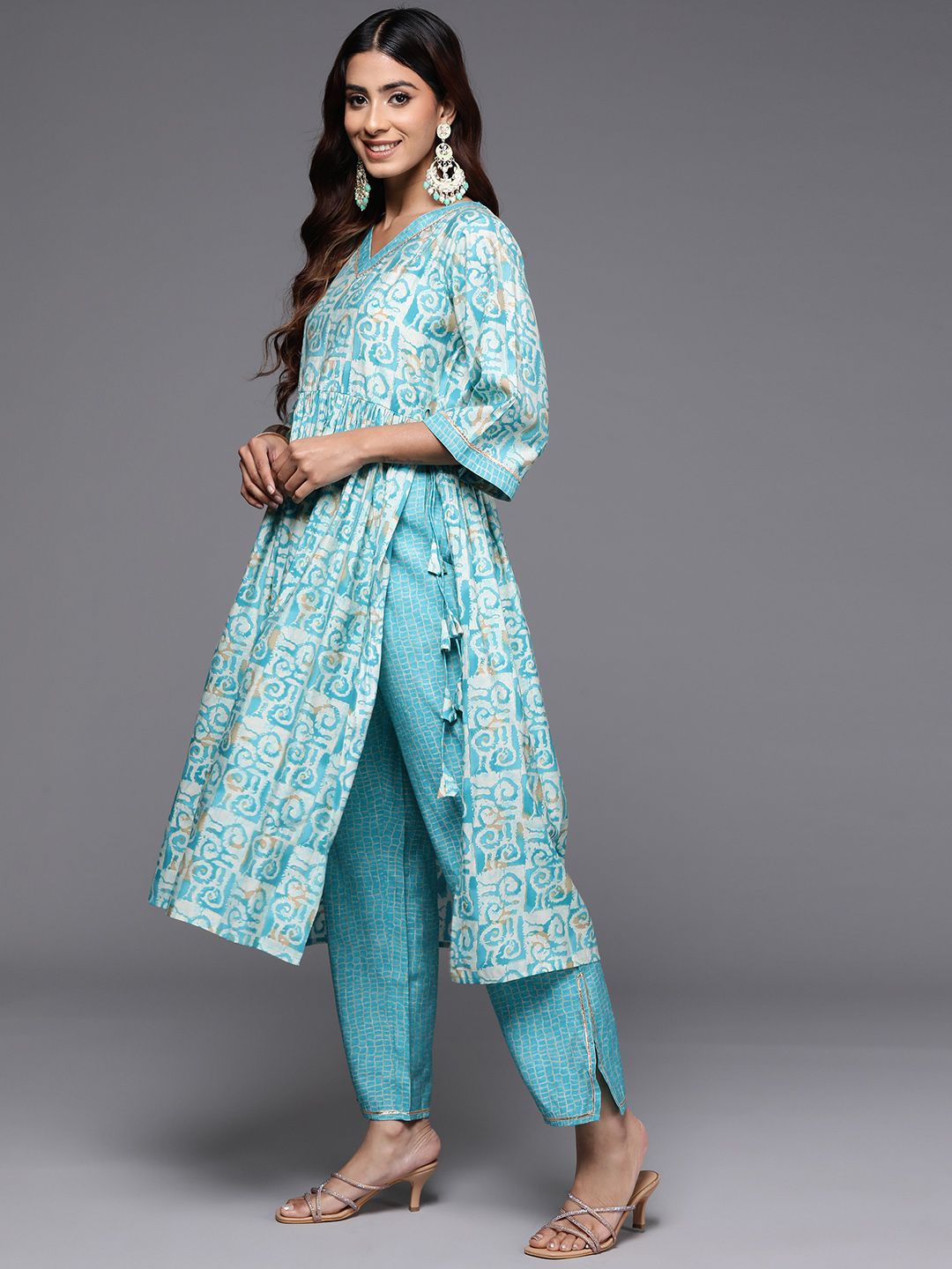 Libas Women Printed Pleated Gotta Patti Kurta with Palazzos & With Dupatta