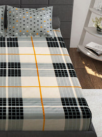 Story@home White Grey Geometric Cotton 144 TC Queen Bedsheet With 2 Pillow Covers