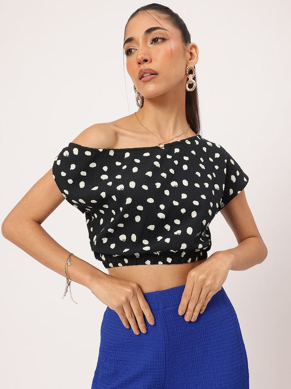 DressBerry Printed One-Shoulder Crop Top