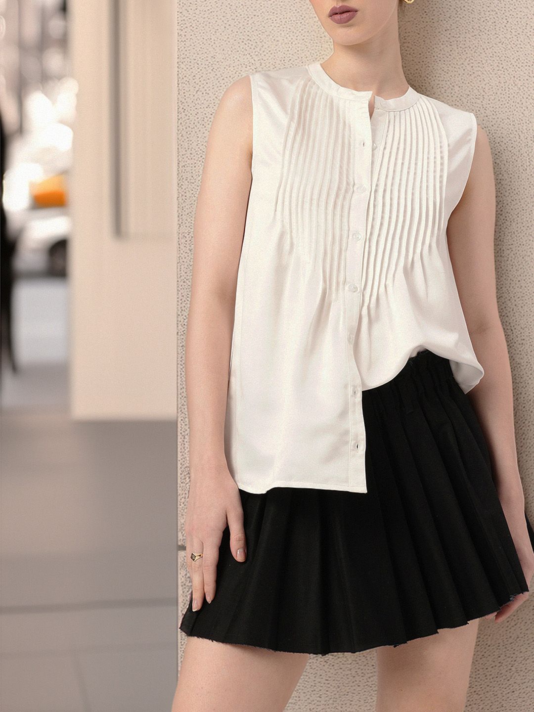 DressBerry Boss Bae Glam Sleeveless Pleated Detail Shirt