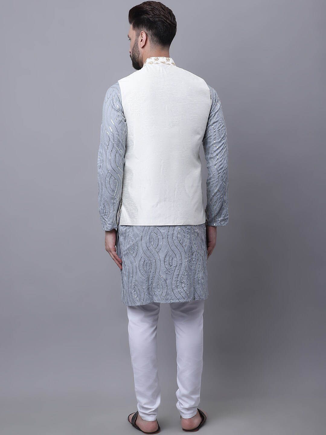 SOJANYA Sequinned Embroidered Pure Cotton Kurta With Pyjamas & Nehru Jacket