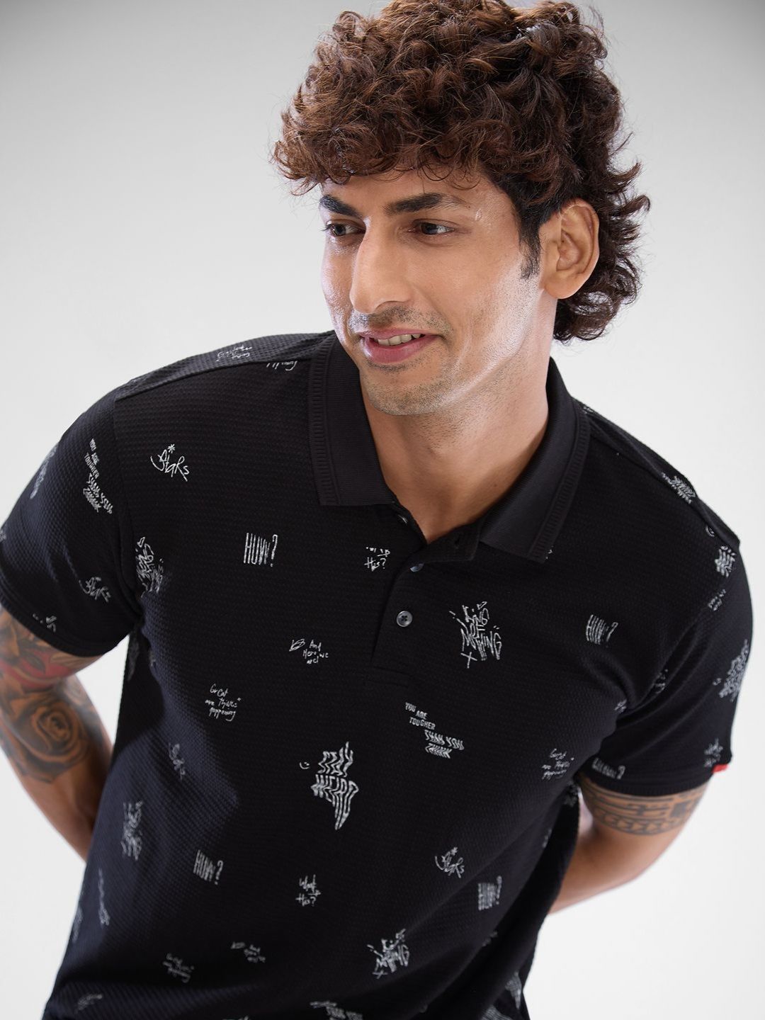 SPYKAR Men Polo Collar Conversational Printed Slim Fit T-shirt