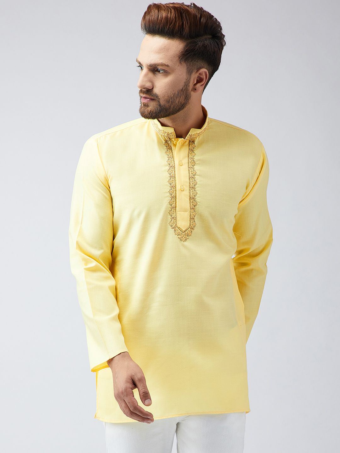SOJANYA Lelaki Kuning Solid Kurta Lurus