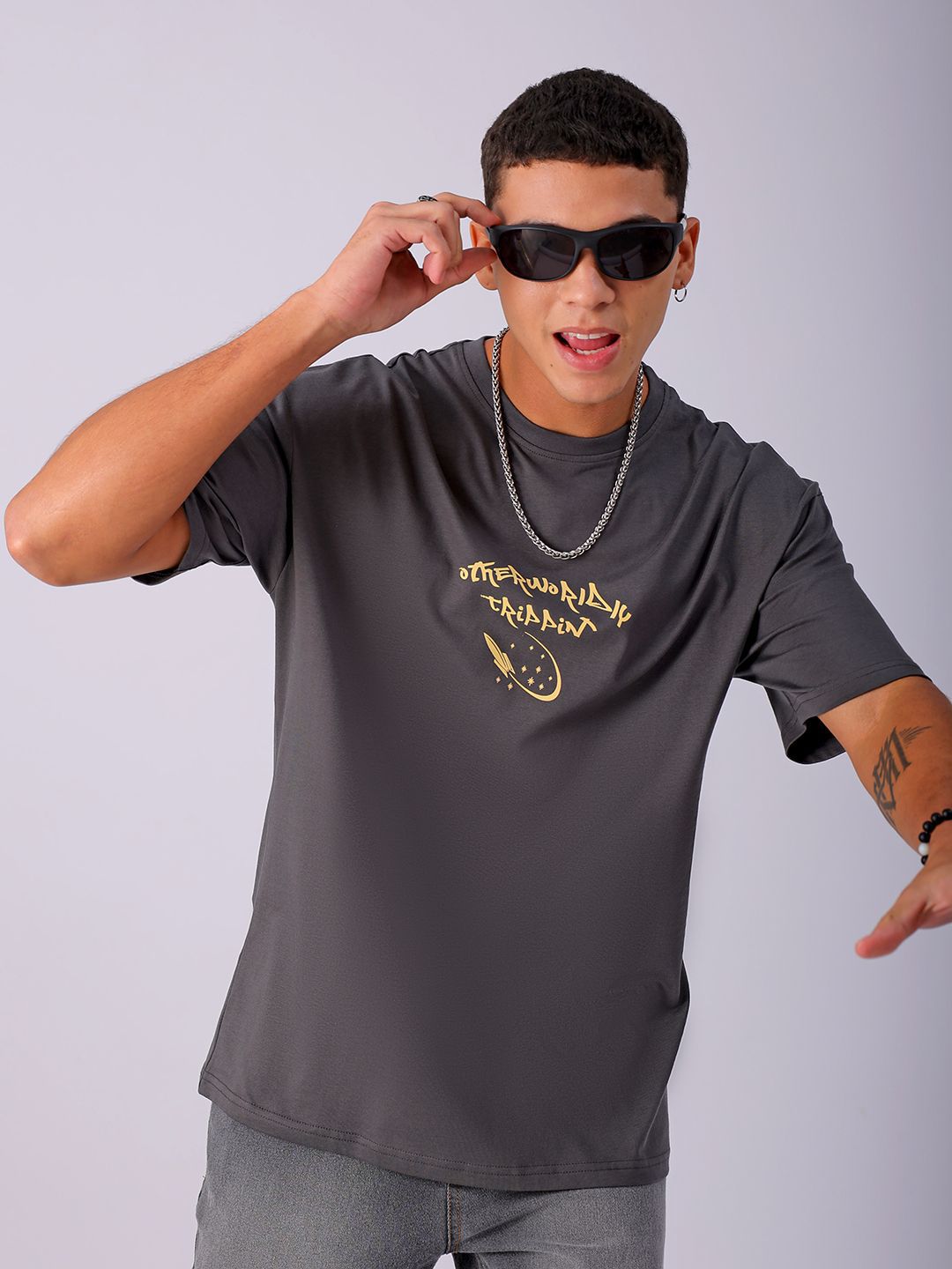 The Indian Garage Co Men Back Printed Boxy Oversized Round Neck T-shirt