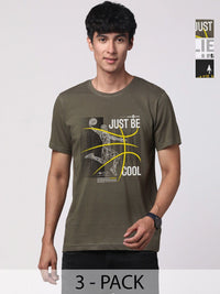 ADRO Pack of 3 Printed Round Neck Cotton T-shirt