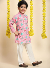 Cutiekins Boys Geometric Printed Band Collar Straight Kurta With Trousers