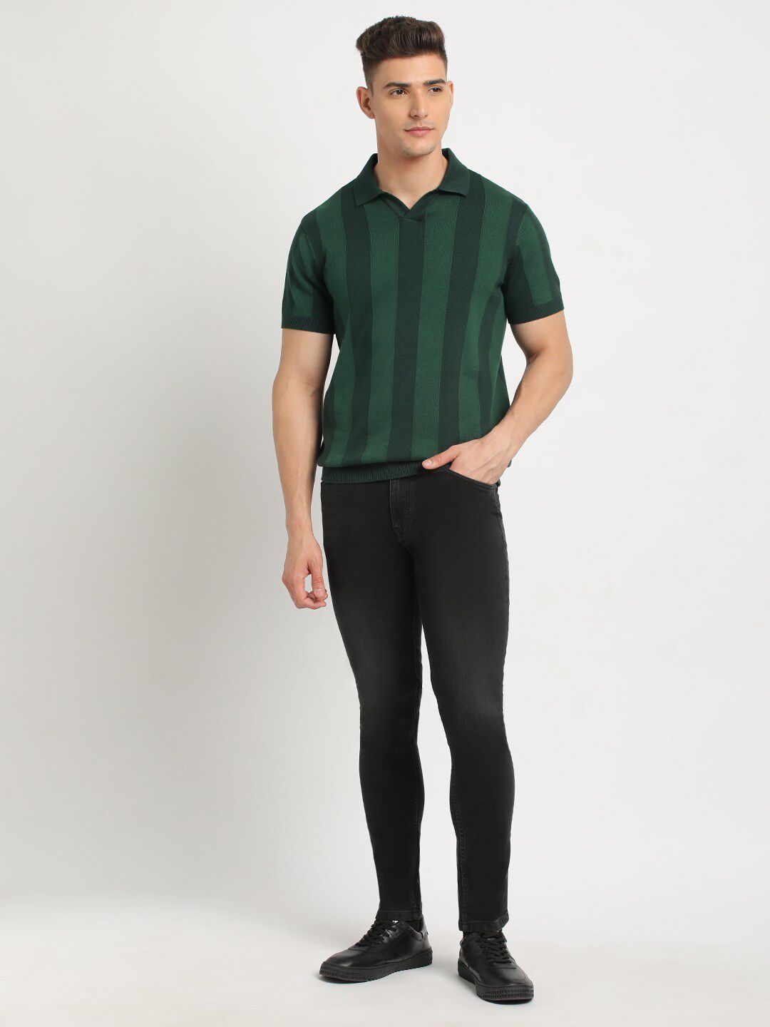 THE BEAR HOUSE Striped Polo Collar Cotton T-shirt