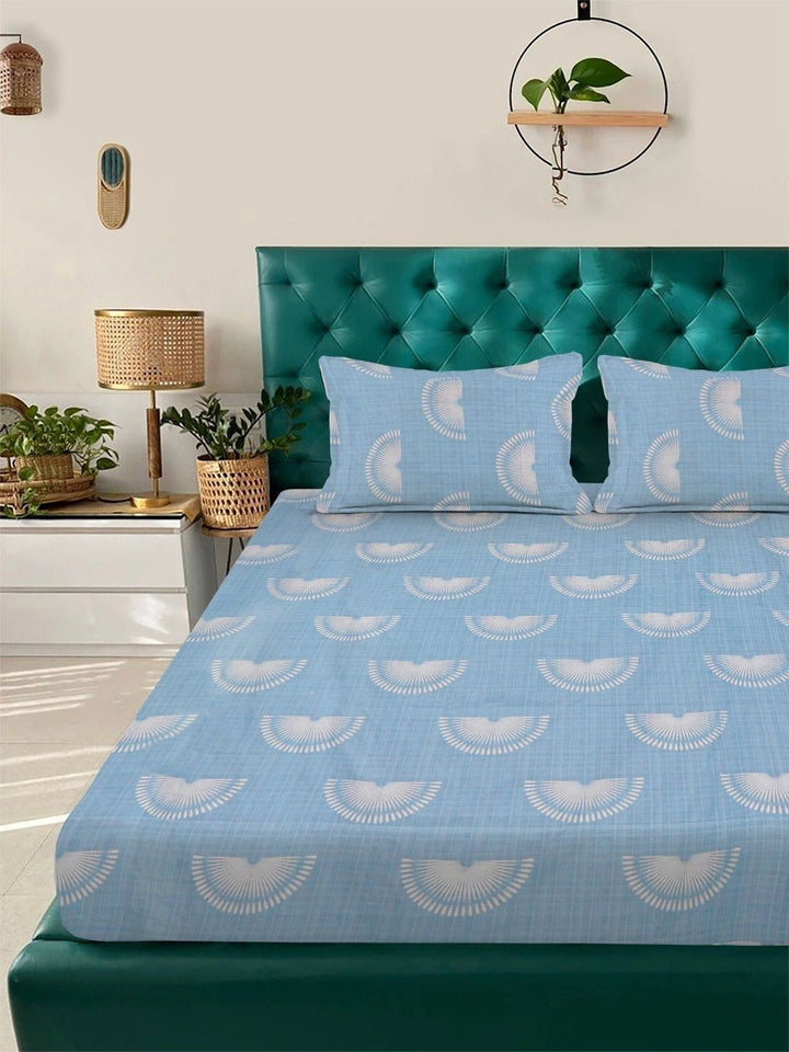 Moda Rapido X KLOTTHE Biru Geometrik 300 TC Cadar King dengan 2 Sarung Bantal