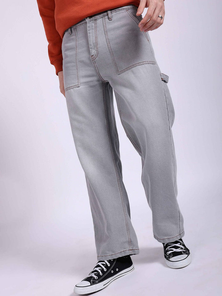 The Indian Garage Co Men Baggy Relaxed Fit Mid Rise Cotton Jeans