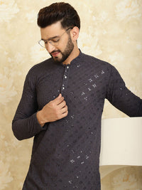 SOJANYA Men Grey Thread Work Kurta